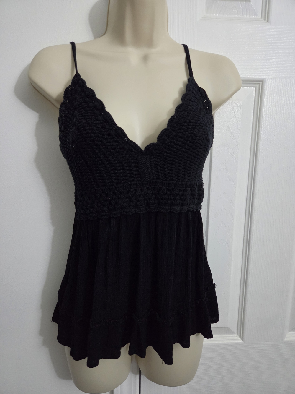 Lush Black Crochet Bust Peplum Tank